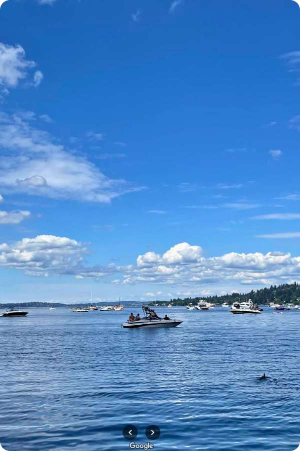 Popular cove for socializing and anchoring near Seward Park.